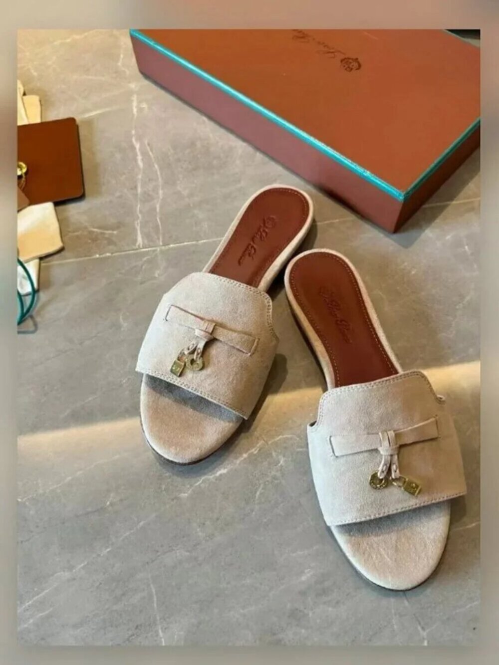 Loro Piana Beige Suede Flat Slide Sandals - Picture 3 of 5